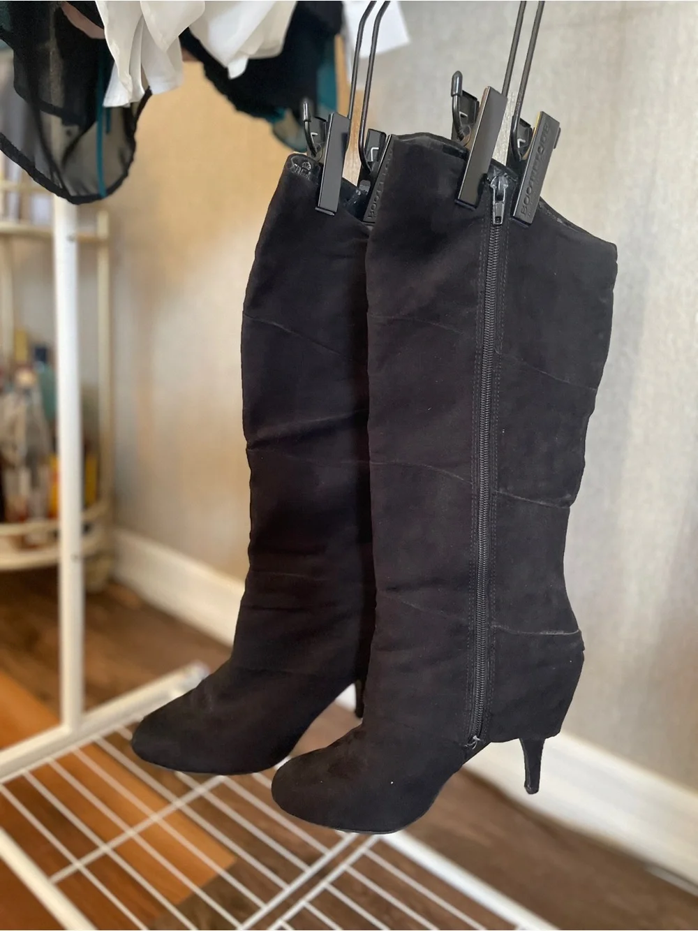 Fergalicious Women's Black Suede Knee-High Stiletto Boots